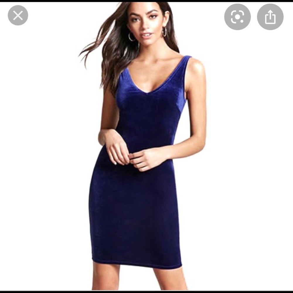 Blue velvet v-neck bodycon dress size S
